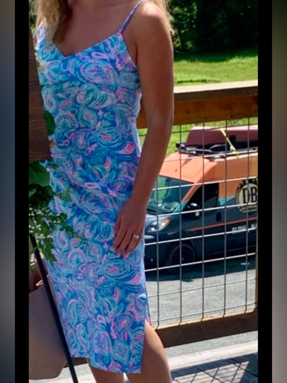 Lilly Pulitzer Blue Paisley Midi Dress with Pink & Mint Accents - Picture 4 of 4